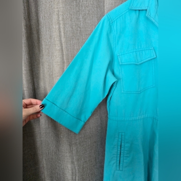 Vtg Willi of California Button Down Collared Shirt Dress Blue Rockabilly Size XL - Picture 3 of 5